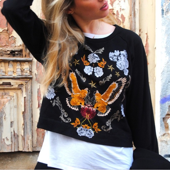 Zara Tops - This is a black Zara TRF embroidered eagle sweatshirt.